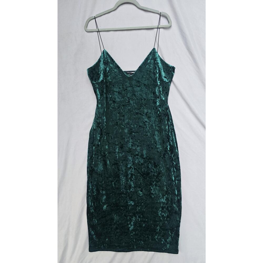 Fashion Nova Dress Womens 3X Green Velvet V Neck Bodycon Slip Mini Party